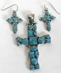 052520 925 SILVER  MOSAIC TURQUOISE CROSS PENDANT