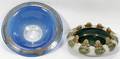 042462 BLUE GLASS  POTTERY LILY PAD BOWLS TWO