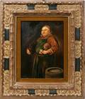 042464 F MANN OIL ON BOARD STANDING MONK W JUG