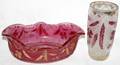 072505 VICTORIAN CRANBERRY GLASS BOWL  VASE H75
