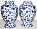 062514 GERMAN BLUE  WHITE PORCELAIN VASES AS IS