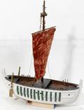 070472 CARVED WOOD MEDIEVAL SINGLEMAST MODEL SHIP