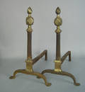 Pair of brass and wrought iron andirons ca 1760