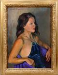 090009 VINCENT FRAPPIER OIL ON CANVAS LADY IN BLUE