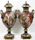 062006 SEVRES HAND PAINTED PORCELAIN URNS 1753