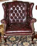 060015 CHIPPENDALE STYLE LEATHER  MAHOGANY ARMCHAIR