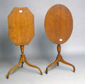 Two Federal style tiger maple candlestands