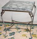 063010 WROUGHT IRON TABLE WGLASS TOP H298 W275