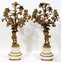 052034 FRENCH GILT BRONZE  MARBLE CANDELABRA