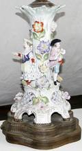051050 DRESDEN PORCELAIN LAMP WFIGURES IN RELIEF