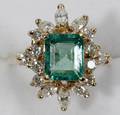 050008 2CT EMERALD 14K GOLD  8CT DIAMONDS RING