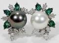 042029 TAHITIAN PEARL DIAMOND  EMERALD EARRINGS