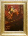 042002 JOHN BYAM SHAW OIL ON PANEL MAN ON STAIRWAY