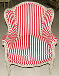 111065 LOUIS XV STYLE ANTIQUED WHITE WING STYLE CHAIR