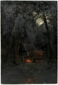 122073 AMERICAN SCHOOL OIL ON CANVAS WOODED LANDSCAPE