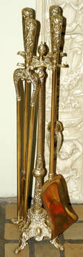 111144 FRENCH BRASS FIRE TOOLS ON A STAND