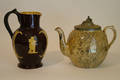 111143 GLAZED POTTERY EWER  AGATE WARE TEAPOT