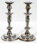 121096 SHEFFIELD PLATE CANDLESTICKS 2 H 9
