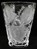 121110 LALIQUE CRYSTAL LAPAHAN ROSE VASE H 9 12