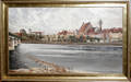 120070 H GASEK OIL PAINTING TOWN BRIDGE RIVER SCENE