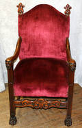 091053 WALNUT LION HAND CARVED OPEN ARM CHAIR