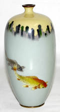 12091 FINE JAPANESE CLOISONN BUD VASE W FISH MOTIF