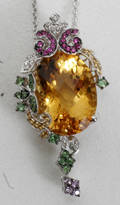 10075 CITRINE SAPPHIRE DIAMOND  GOLD NECKLACE