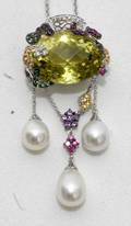 10074 LEMON QUARTZ SAPPHIRE DIAMOND GOLD NECKLACE