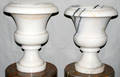 122137 WHITE MARBLE URNS PAIR H 13 DIA 11