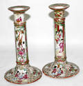 111262 CHINESE ROSE MEDALLION PORCELAIN CANDLESTICKS