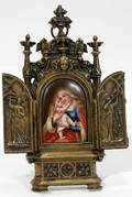 111240 GER PAINTED PORCELAIN PLAQUE MADONNA  CHILD