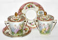 101124 FRENCH PORCELAIN COVERED CUPS  SAUCERS