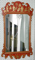121195 CHINESE RED LACQUERDECORATED WALL MIRROR