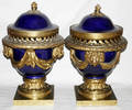 112117 SARREGUEMINES MAJOLICA  BRONZE URNS