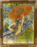 112087 FRANK SNAPP GOUACHE ON PAPER LADY W PARASOL