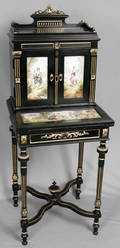 092066 FRENCH EBONY  DRESDEN PORCELAIN LADYS DESK