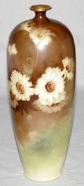 121235 BELLEEK PAINTED PORCELAIN VASE H 12 DIA 4