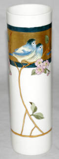 121234 BELLEEK PAINTED PORCELAIN CYLINDRICAL VASE