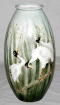 121232 BELLEEK WILLETS PAINTED PORCELAIN VASE STORK