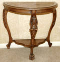 121217 CARVED WALNUT DEMI LUNE CONSOLE C 1930