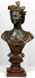 121215 FRENCH SPELTER BUST OF GIRL H 24 W 11 12