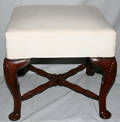 120199 QUEEN ANN STYLE WALNUT BENCH W MUSLIN CUSHION