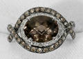 110191 SMOKY TOPAZ BROWN  WHITE DIAMOND  GOLD RING