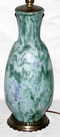 110179 BLUE  GREEN GLAZED POTTERY VASE AS TABLE LAMP