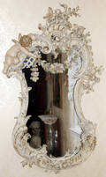 092129 CARVED WOOD  GESSO FRAMED MIRROR