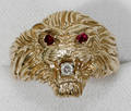090157 RUBY DIAMOND  GOLD RING W LION MOTIF