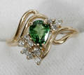 090155 GREEN TSAVORITE GARNET DIAMOND  GOLD RING