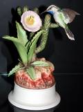 092142 BOEHM BISQUE FIGURE HUMMINGBIRD ON CACTUS