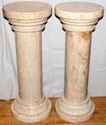 092107 CRME BEIGE MARBLE PEDESTALS PAIR H37 DIA14