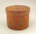 Painted wallpaper lidded box mid 19th c